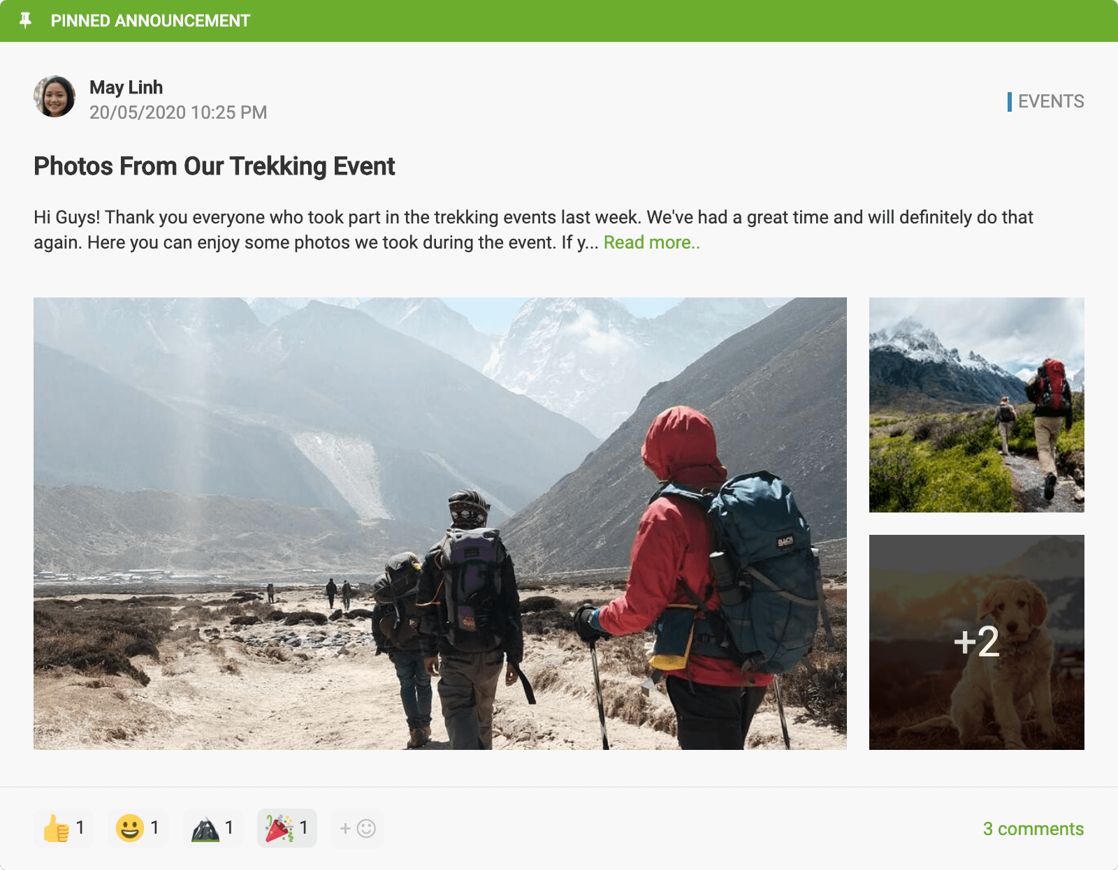 An example announcement post about a company event