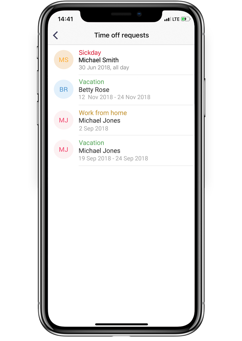 List of employees in the company in the Sage HR mobile app